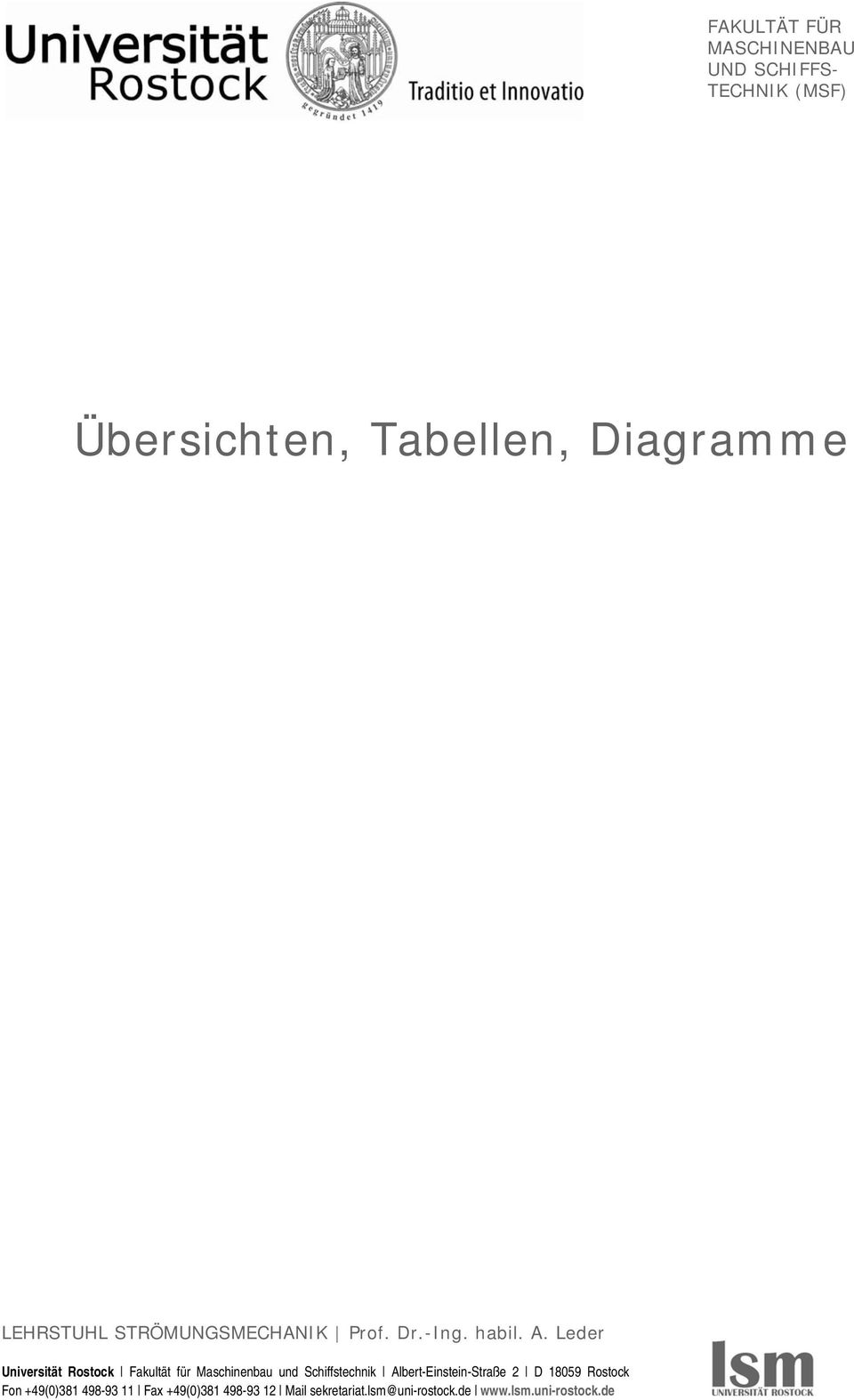 Leder Universität Rostock Fakultät für Maschinenbau und Schiffstechnik