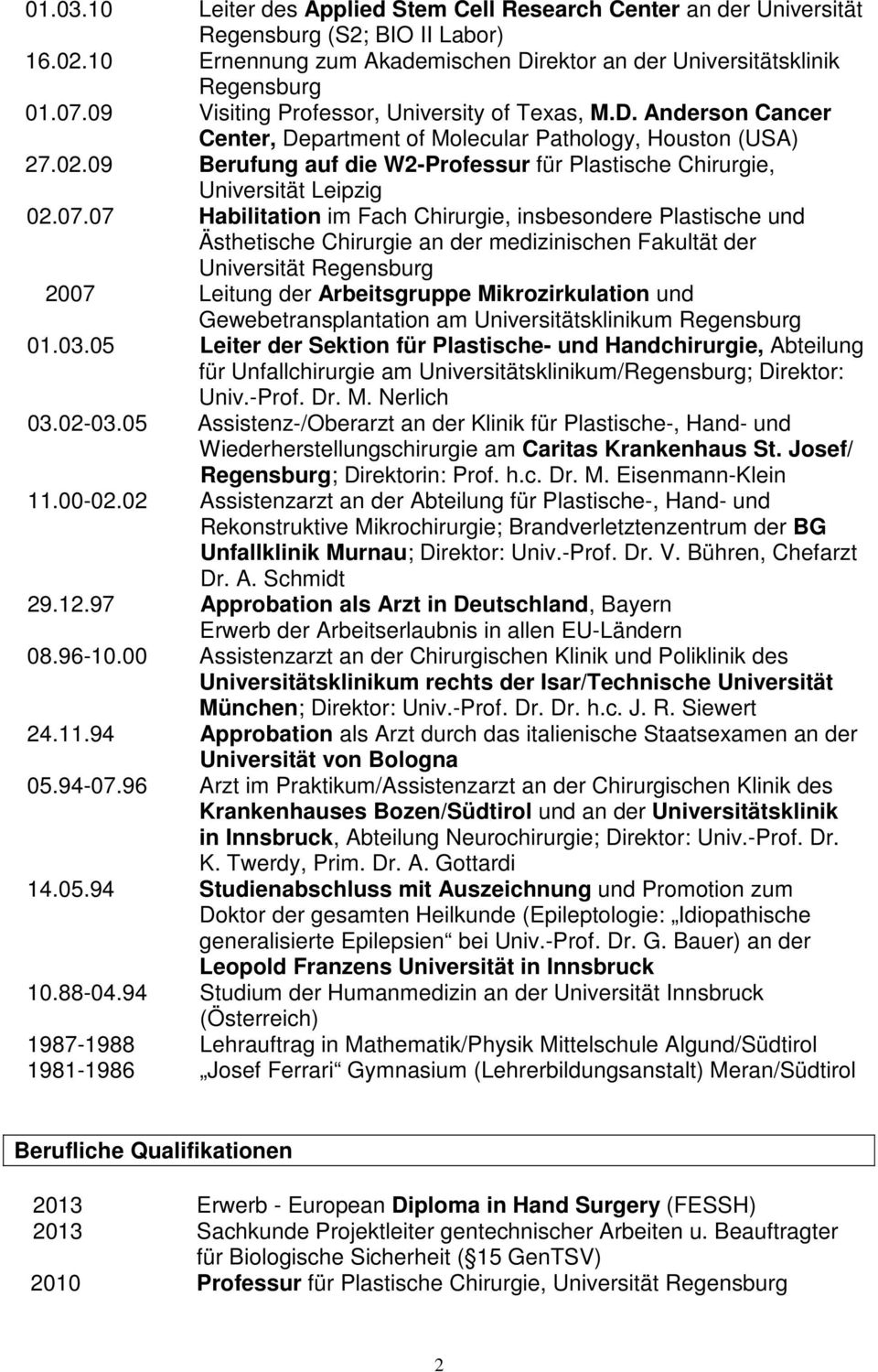 09 Berufung auf die W2-Professur für Plastische Chirurgie, Universität Leipzig 02.07.