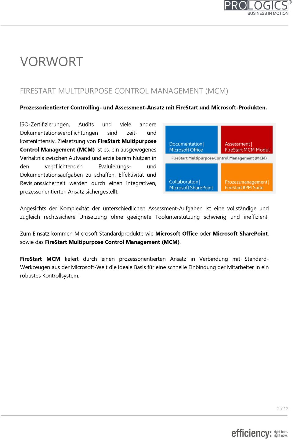 Zielsetzung von FireStart Multipurpose Control Management (MCM) ist es, ein ausgewogenes Verhältnis zwischen Aufwand und erzielbarem Nutzen in den verpflichtenden Evaluierungs- und