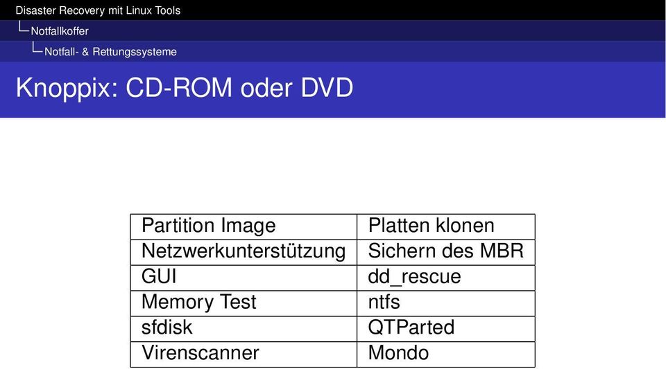 Netzwerkunterstützung GUI Memory Test sfdisk