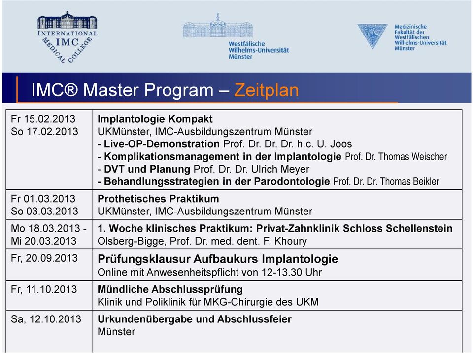Dr. Dr. Ulrich Meyer -Behandlungsstrategien in der Parodontologie Prof. Dr. Dr. Thomas Beikler Prothetisches Praktikum UKMünster, IMC-Ausbildungszentrum Münster 1.