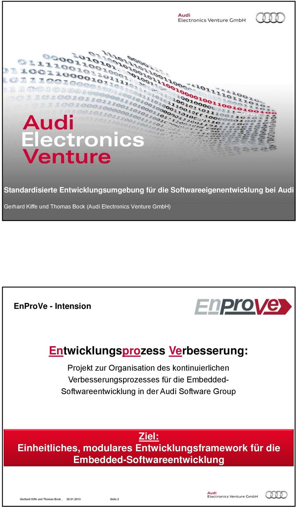 kontinuierlichen Verbesserungsprozesses für die Embedded- Softwareentwicklung in der Audi Software Group Ziel: