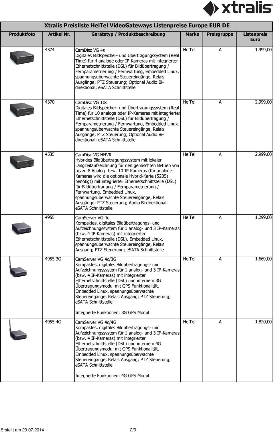 999,00 4370 CamDisc VG 10s Digitales Bildspeicher- und Übertragungssystem (Real Time) für 10 analoge oder IP-Kameras mit integrierter Ausgänge; PTZ Steuerung; Optional Audio Bidirektional; HeiTel A 2.
