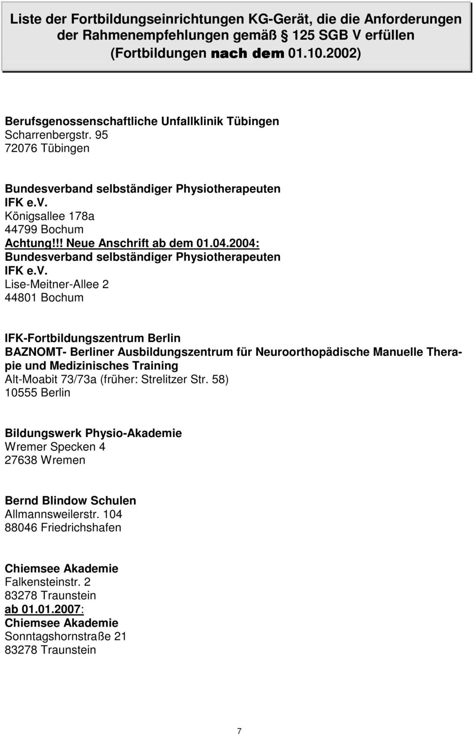 rband selbständiger Physiotherapeuten IFK e.v.