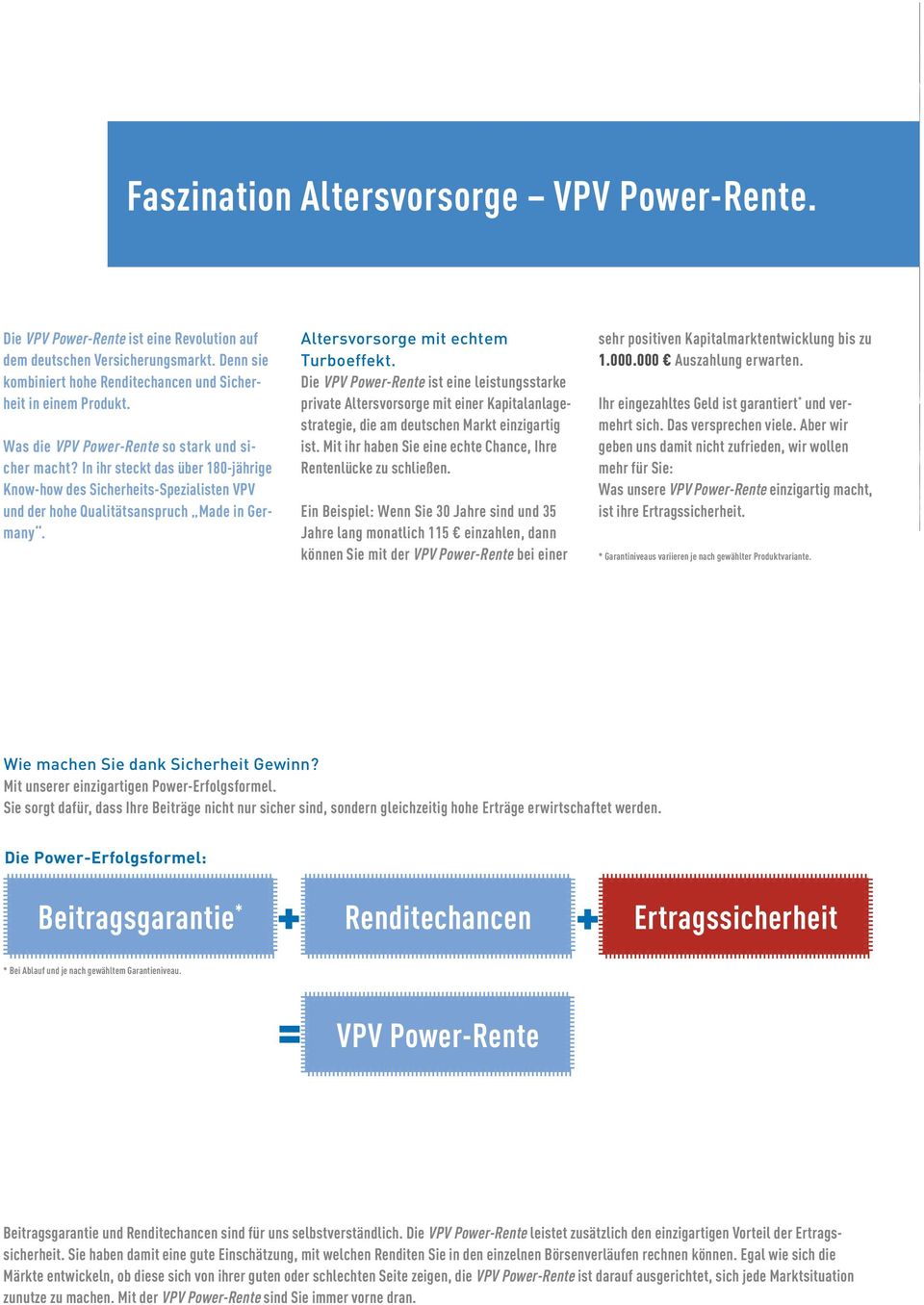 Altersvorsorge mit echtem Turboeffekt. Die VPV Power-Rente ist eine leistungsstarke private Altersvorsorge mit einer Kapitalanlagestrategie, die am deutschen Markt einzigartig ist.