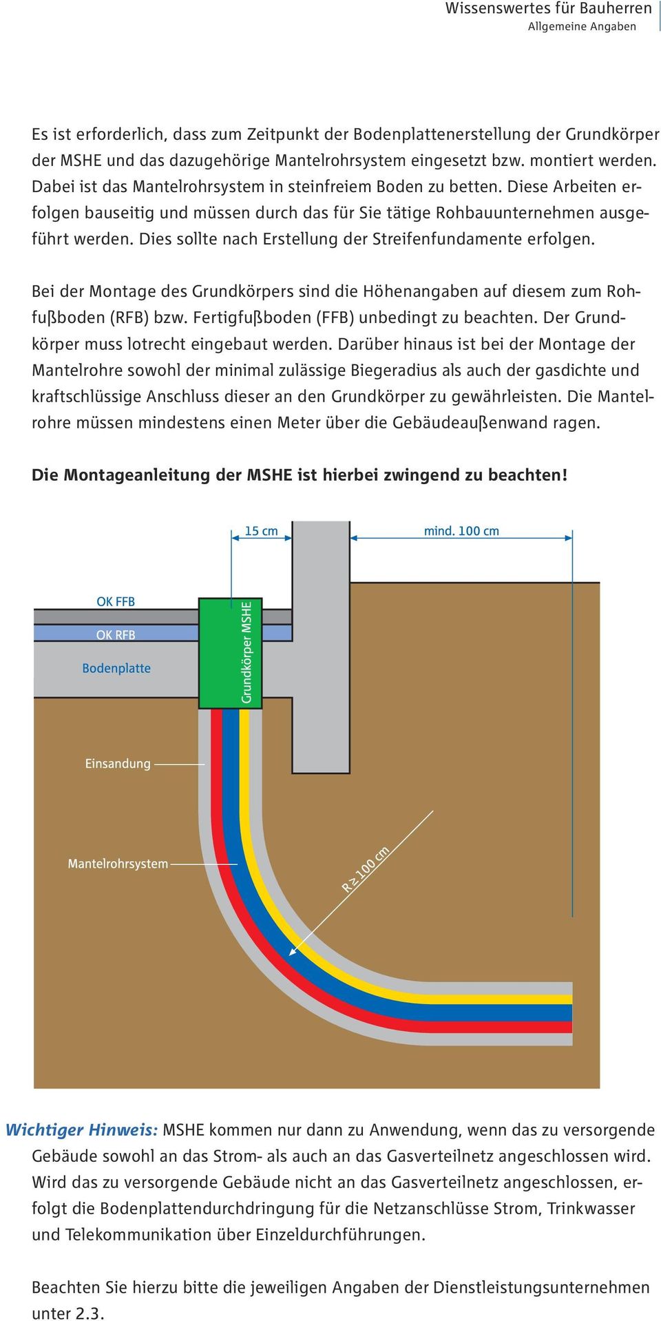 Dies sollte nach Erstellung der Streifenfundamente erfolgen. Bei der Montage des Grundkörpers sind die Höhenangaben auf diesem zum Rohfußboden (RFB) bzw. Fertigfußboden (FFB) unbedingt zu beachten.