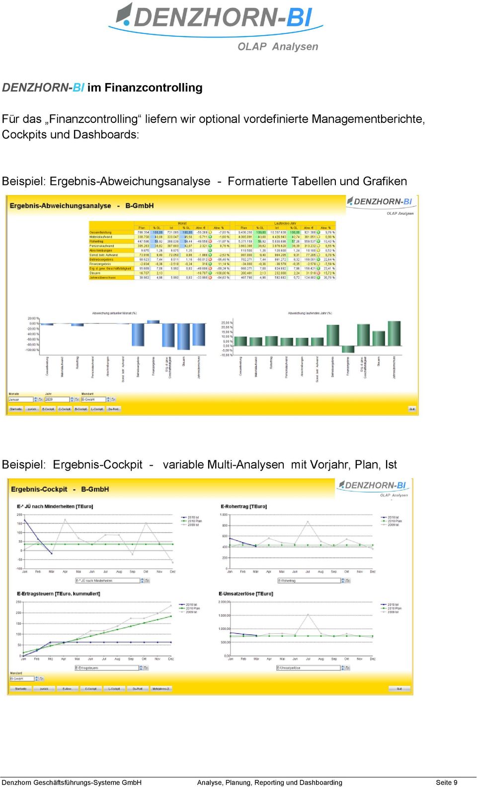 Formatierte Tabellen und Grafiken Beispiel: Ergebnis-Cockpit - variable Multi-Analysen mit