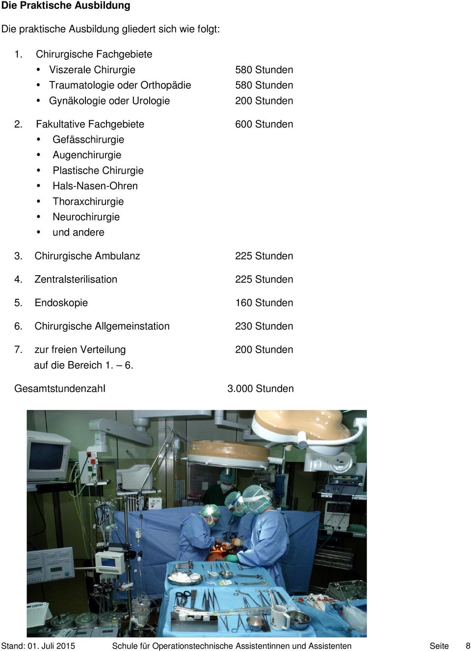 Fakultative Fachgebiete 600 Stunden Gefässchirurgie Augenchirurgie Plastische Chirurgie Hals-Nasen-Ohren Thoraxchirurgie Neurochirurgie und andere 3.