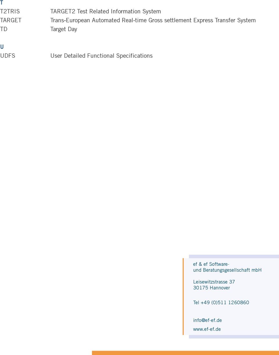 User Detailed Functional Specifications ef & ef Softwareund