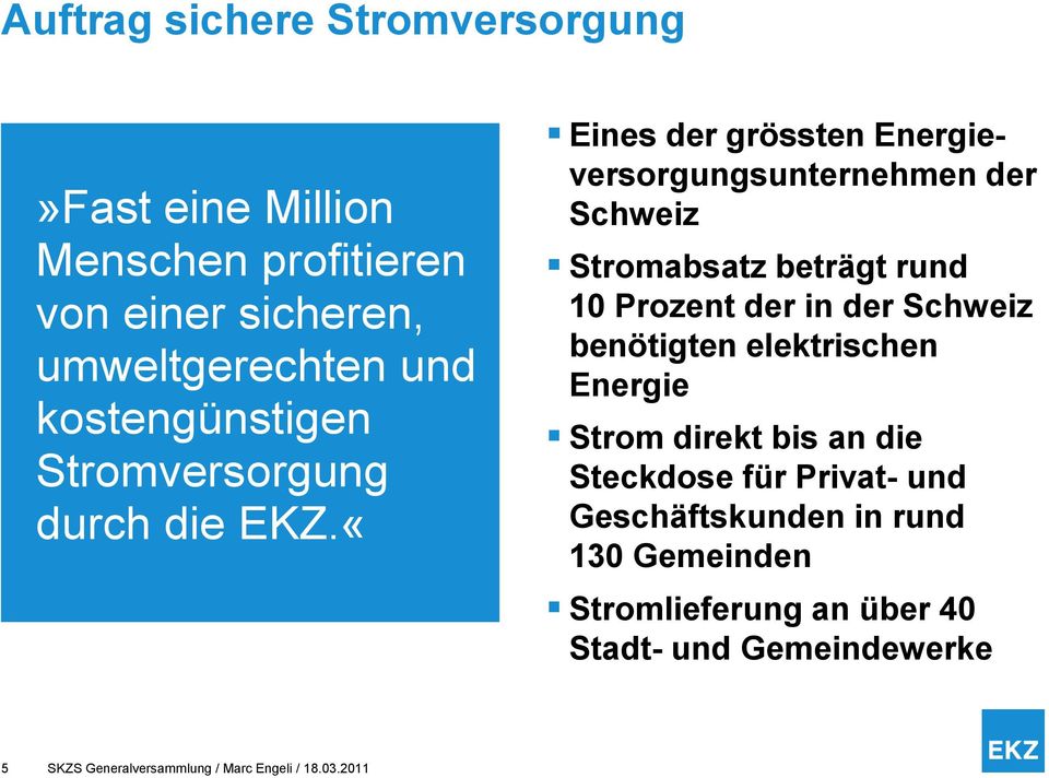 «Eines der grössten Energieversorgungsunternehmen der Schweiz Stromabsatz beträgt rund 10 Prozent der in der Schweiz