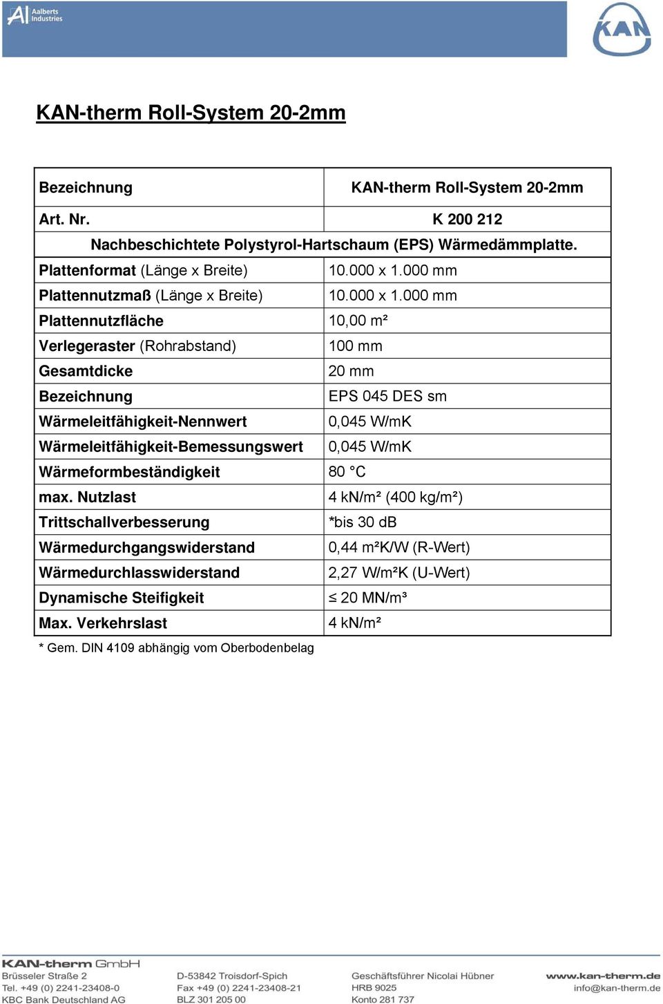 Plattennutzmaß (Länge x Breite) 20 mm EPS 045 DES sm 0,045 W/mK