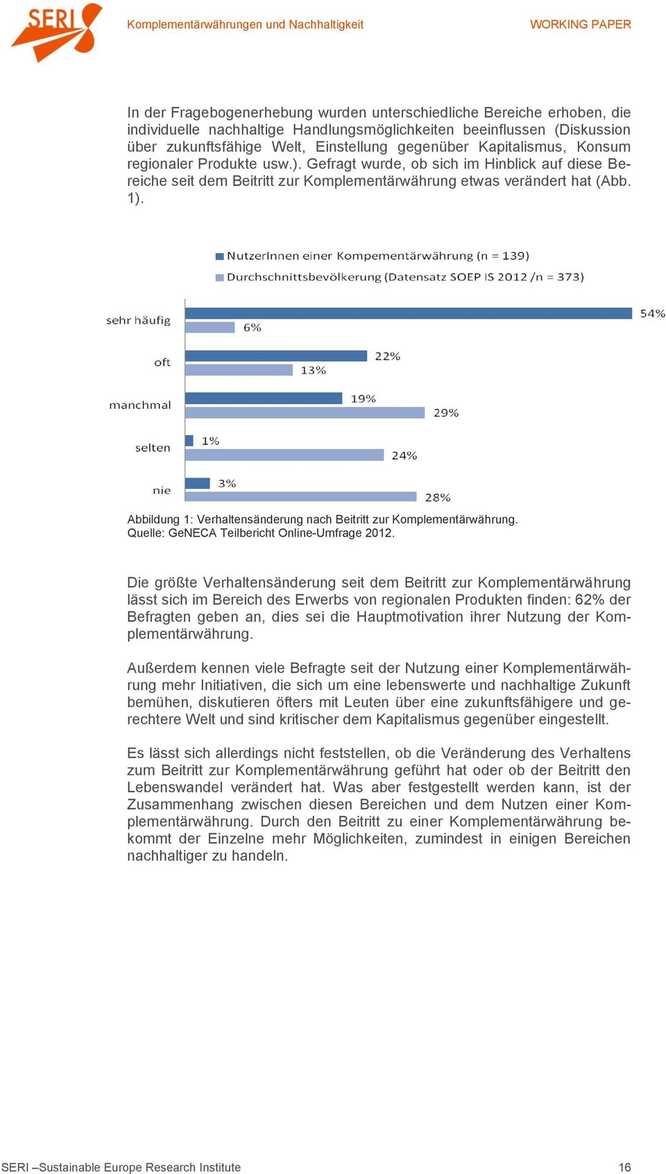 Abbildung 1: Verhaltensänderung nach Beitritt zur Komplementärwährung. Quelle: GeNECA Teilbericht Online-Umfrage 2012.