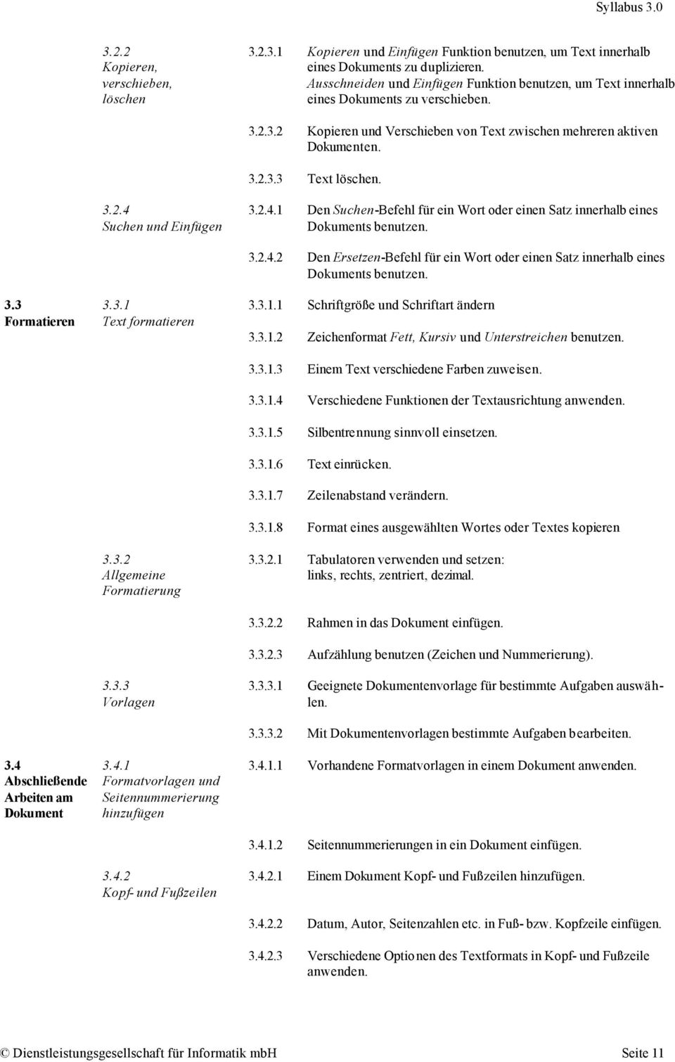 2.4.1 Den Suchen-Befehl für ein Wort oder einen Satz innerhalb eines Dokuments benutzen. 3.3 Formatieren 3.4 Abschließende Arbeiten am Dokument 3.3.1 Text formatieren 3.3.2 Allgemeine Formatierung 3.