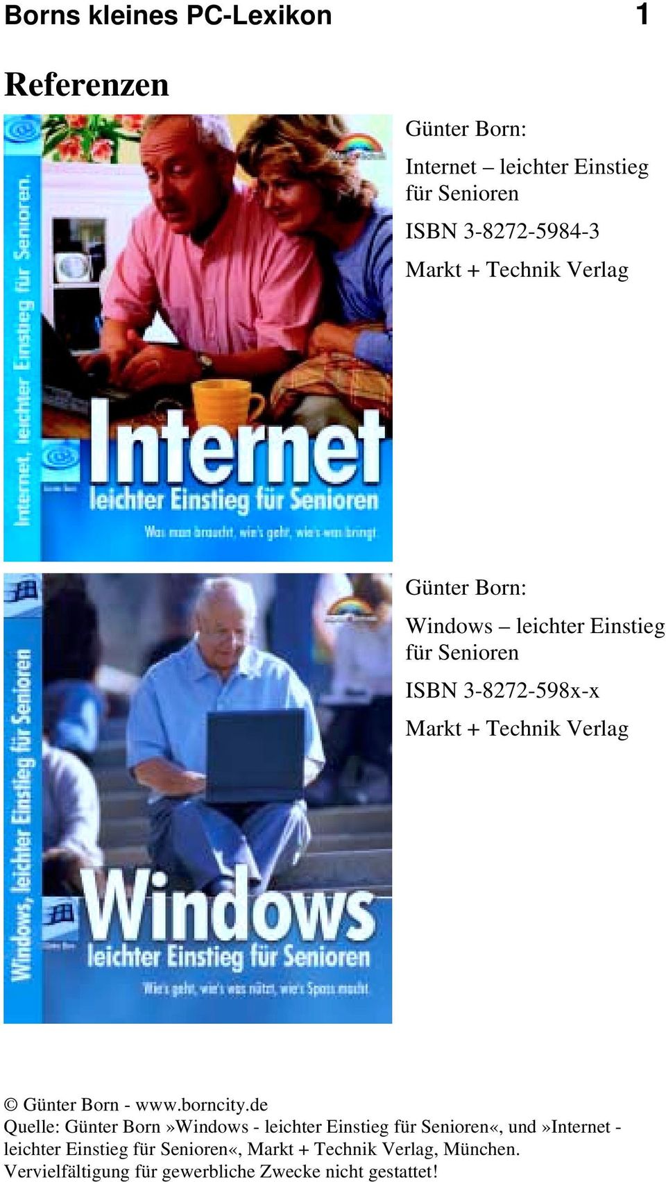 3-8272-598x-x Markt + Technik Verlag Quelle: Günter Born»Windows - leichter Einstieg für Senioren«,