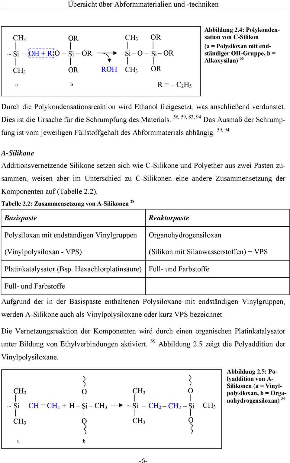 verdunstet. Dies ist die Ursache für die Schrumpfung des Materials. 56, 59, 83, 94 Das Ausmaß der Schrumpfung ist vom jeweiligen Füllstoffgehalt des Abformmaterials abhängig.