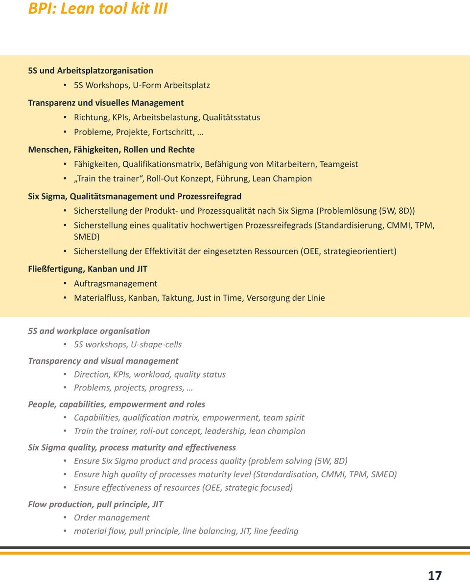 Champion Six Sigma, Qualitätsmanagement und Prozessreifegrad Sicherstellung der Produkt und Prozessqualität nach Six Sigma (Problemlösung (5W, 8D)) Sicherstellung eines qualitativ hochwertigen