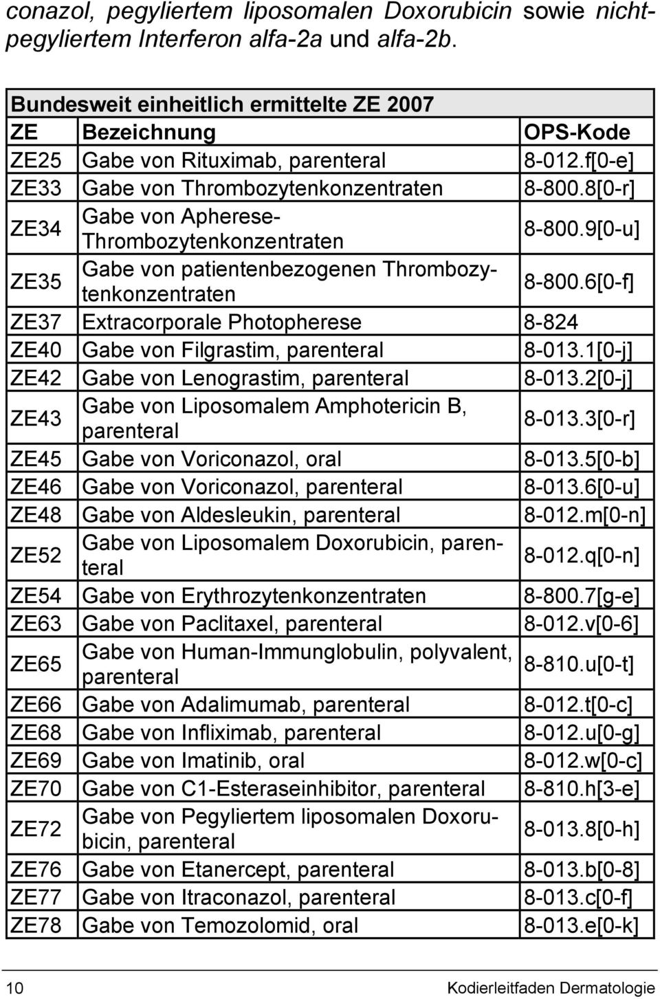 8[0-r] ZE34 Gabe von Apherese- Thrombozytenkonzentraten 8-800.9[0-u] ZE35 Gabe von patientenbezogenen Thrombozytenkonzentraten 8-800.