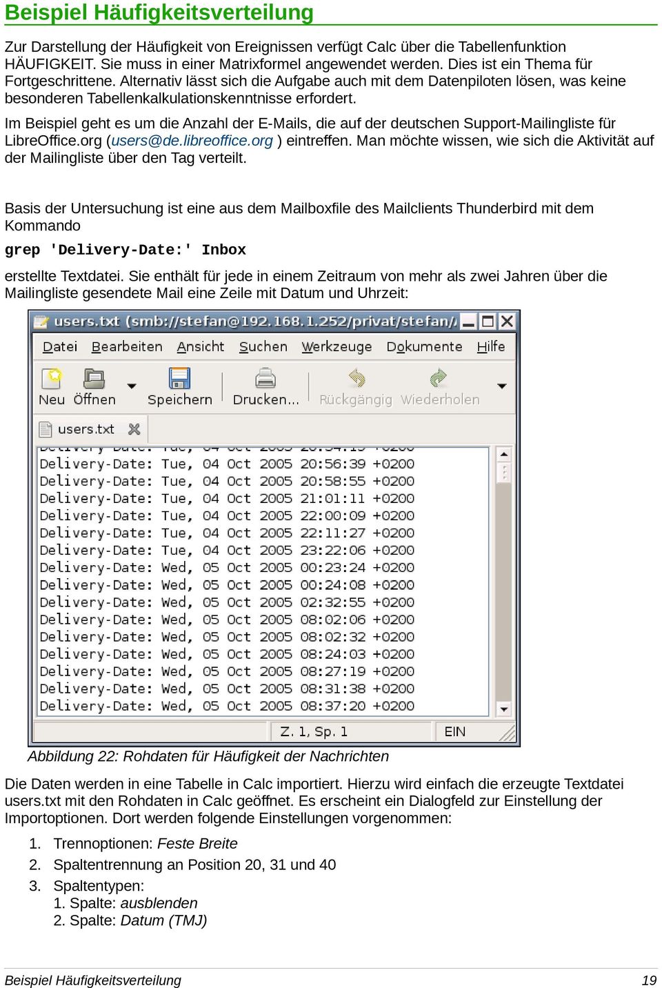 Im Beispiel geht es um die Anzahl der E-Mails, die auf der deutschen Support-Mailingliste für LibreOffice.org (users@de.libreoffice.org ) eintreffen.