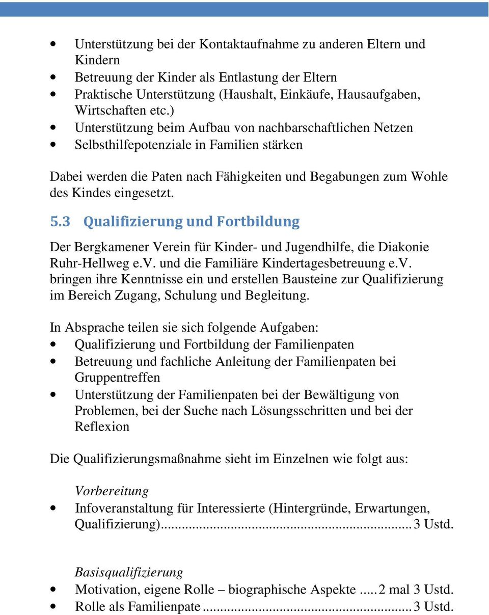 3 Qualifizierung und Fortbildung Der Bergkamener Verein für Kinder- und Jugendhilfe, die Diakonie Ruhr-Hellweg e.v.