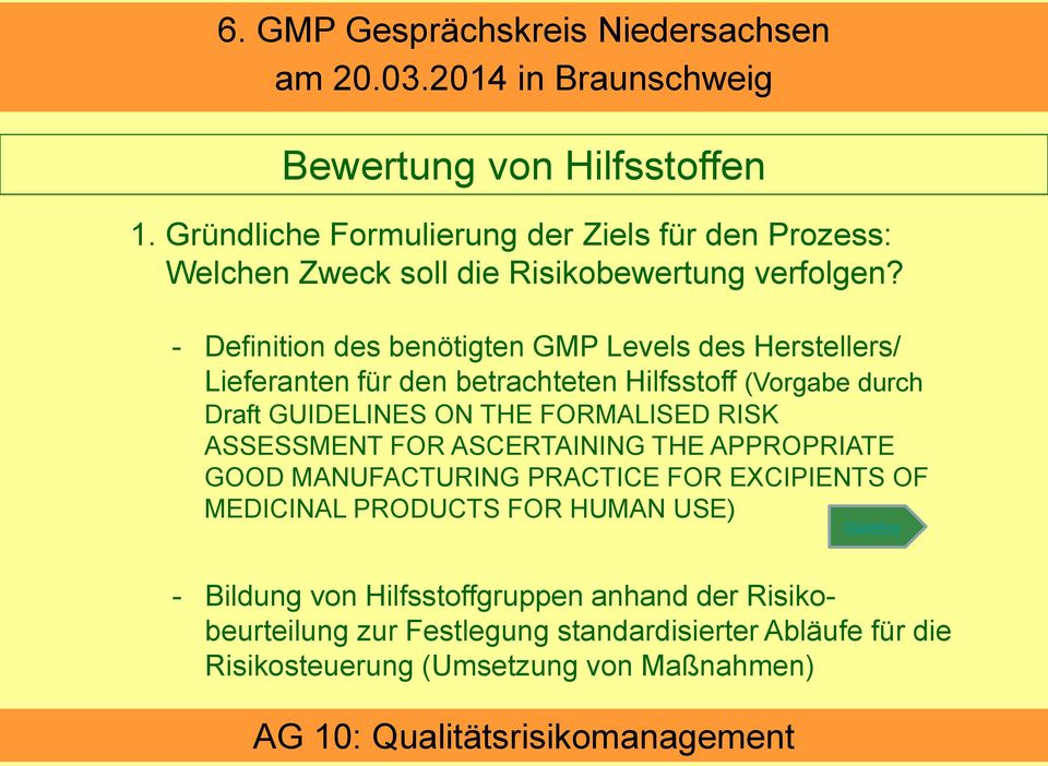 THE FORMALISED RISK ASSESSMENT FOR ASCERTAINING THE APPROPRIATE GOOD MANUFACTURING PRACTICE FOR EXCIPIENTS OF MEDICINAL PRODUCTS FOR