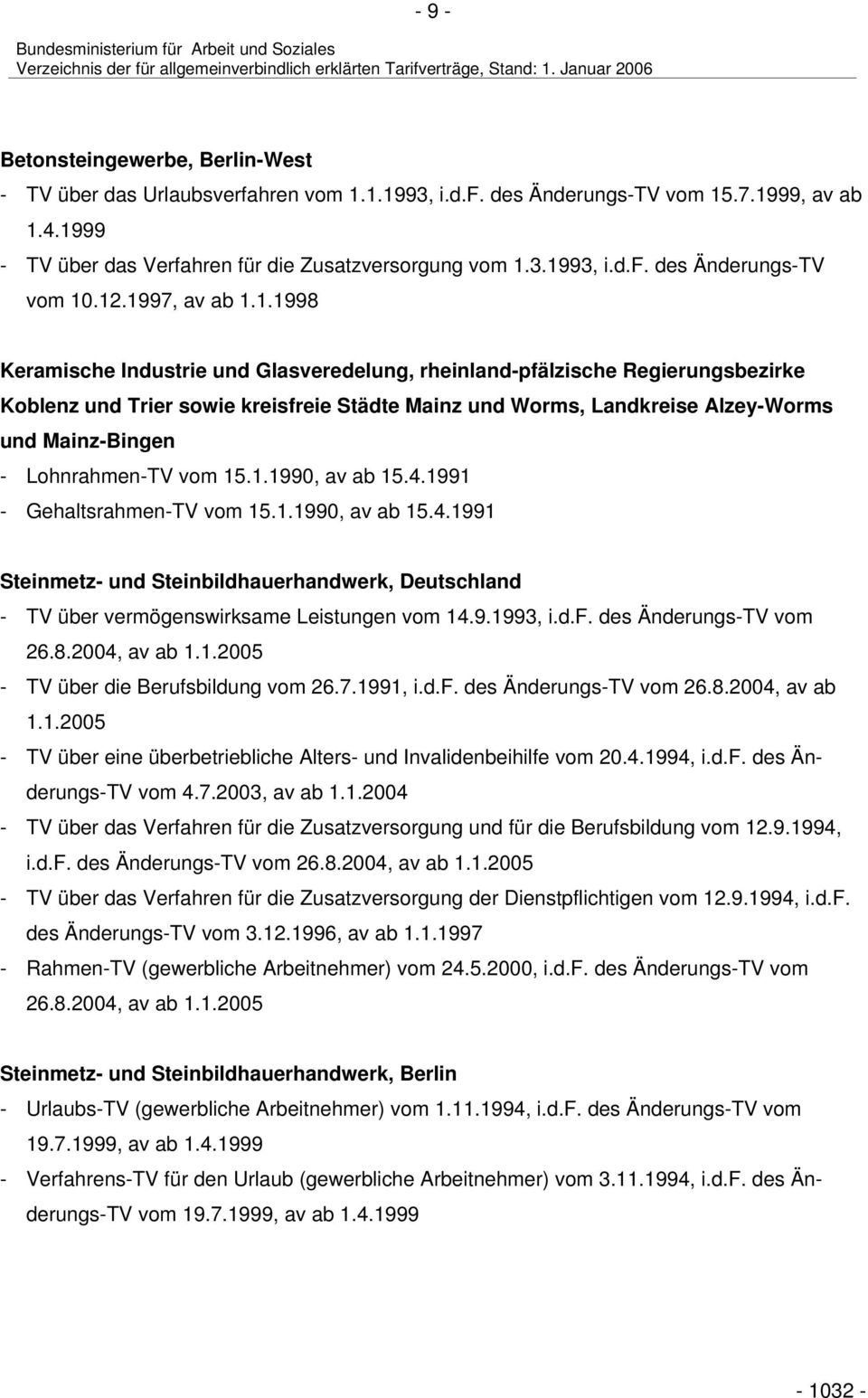 Mainz-Bingen - Lohnrahmen-TV vom 15.1.1990, av ab 15.4.1991 - Gehaltsrahmen-TV vom 15.1.1990, av ab 15.4.1991 Steinmetz- und Steinbildhauerhandwerk, Deutschland - TV über vermögenswirksame Leistungen vom 14.
