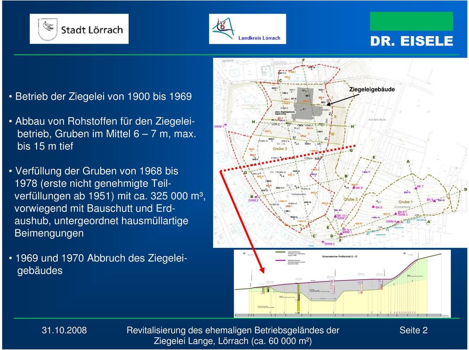 bis 15 m tief Verfüllung der Gruben von 1968 bis 1978 (erste nicht genehmigte Teilverfüllungen