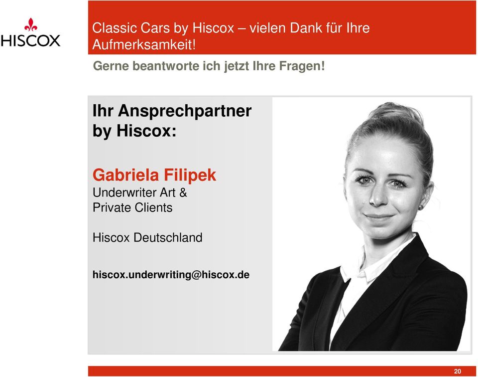 Ihr Ansprechpartner by Hiscox: Gabriela Filipek