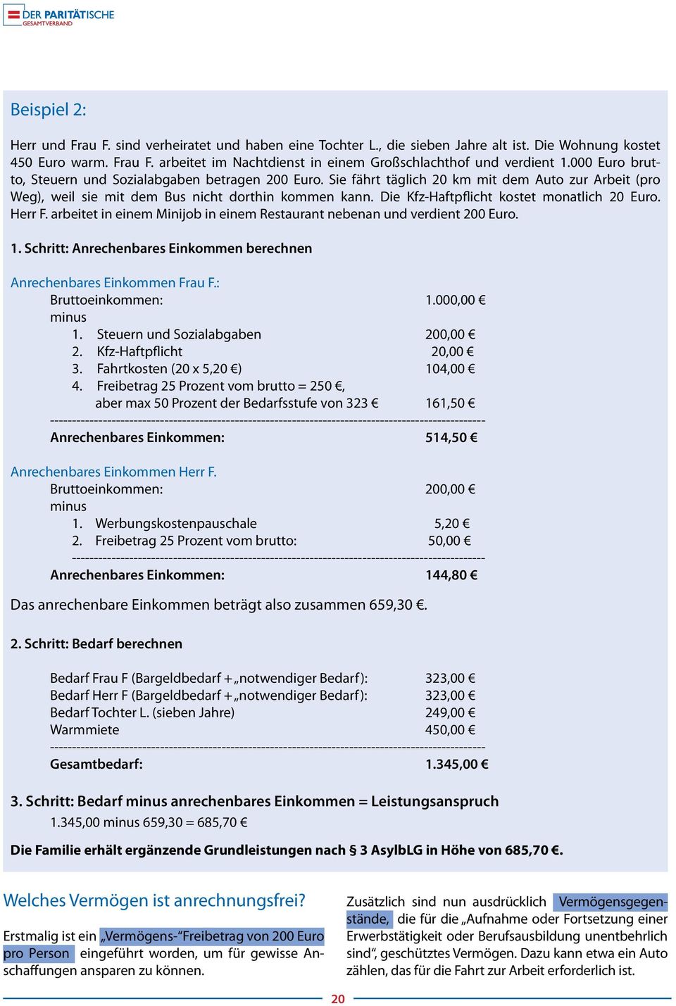 Die Kfz-Haftpflicht kostet monatlich 20 Euro. Herr F. arbeitet in einem Minijob in einem Restaurant nebenan und verdient 200 Euro. 1.