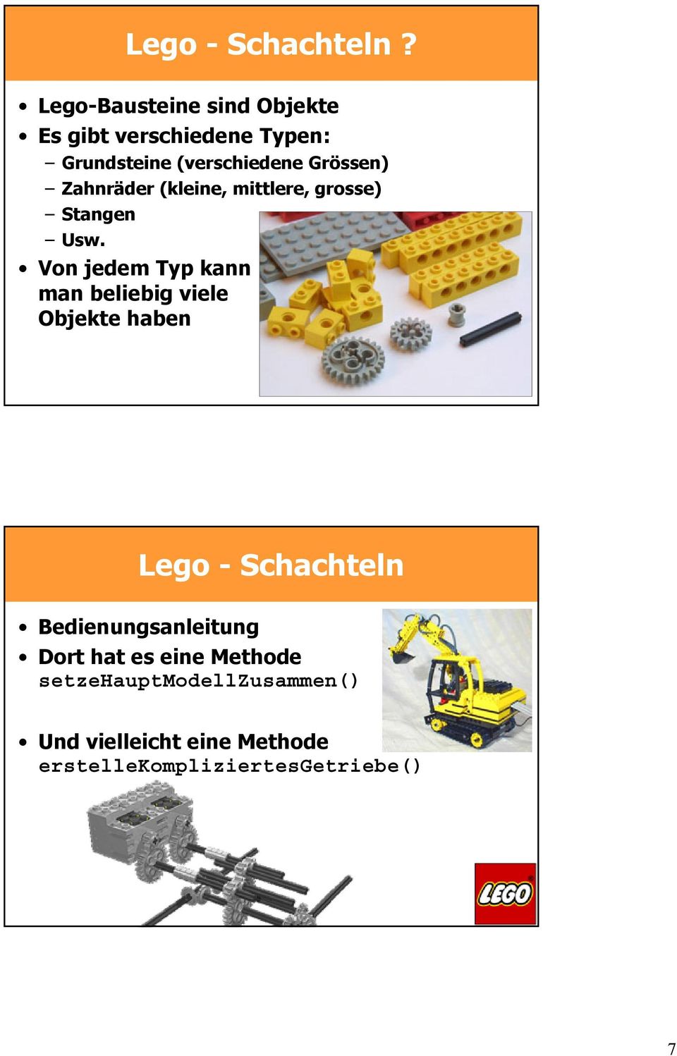 Zahnräder (kleine, mittlere, grosse) Stangen Usw.