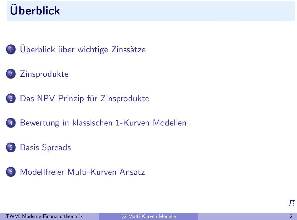 1-Kurven Modellen 5 Basis Spreads 6 Modellfreier Multi-Kurven