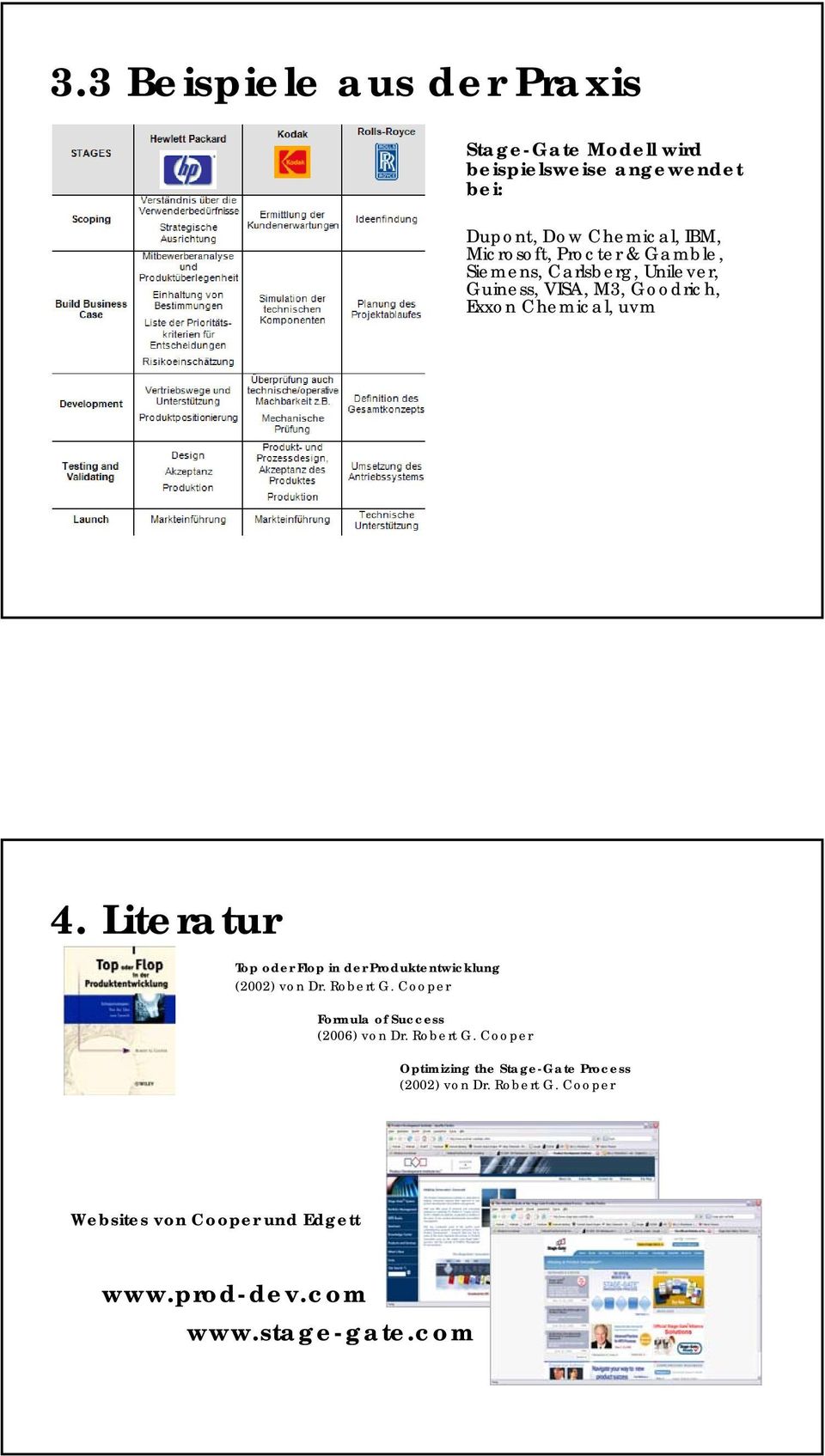 Literatur Top oder Flop in der Produktentwicklung (2002) von Dr. Robert G. Cooper Formula of Success (2006) von Dr.