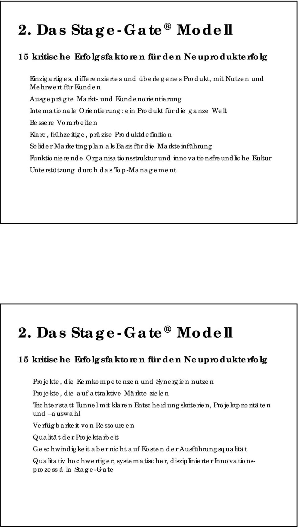 Solider Marketingplan als Basis für die Markteinführung 7. Funktionierende Organisationsstruktur und innovationsfreundliche Kultur 8. Unterstützung durch das Top-Management 2.