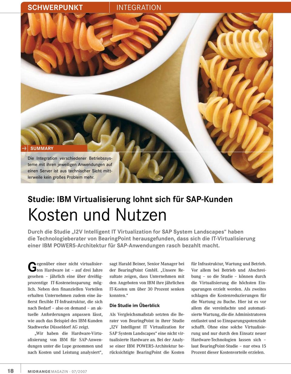 Studie: IBM Virtualisierung lohnt sich für SAP-Kunden Kosten und Nutzen Durch die Studie I2V Intelligent IT Virtualization for SAP System Landscapes haben die Technologieberater von BearingPoint