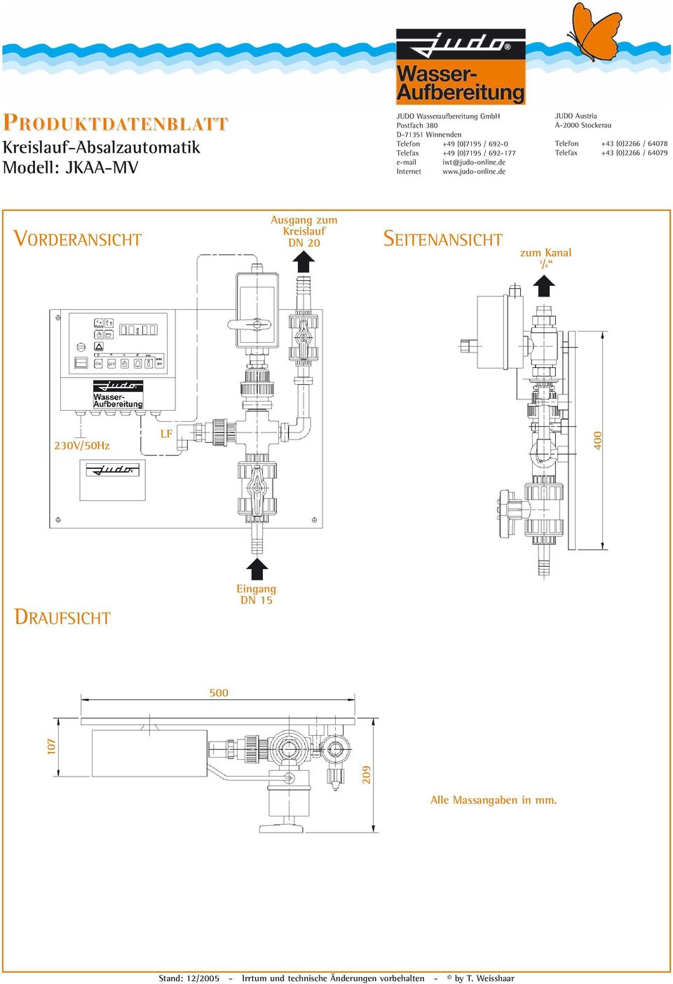 230V/50Hz LF 400 DRAUFSICHT Eingang