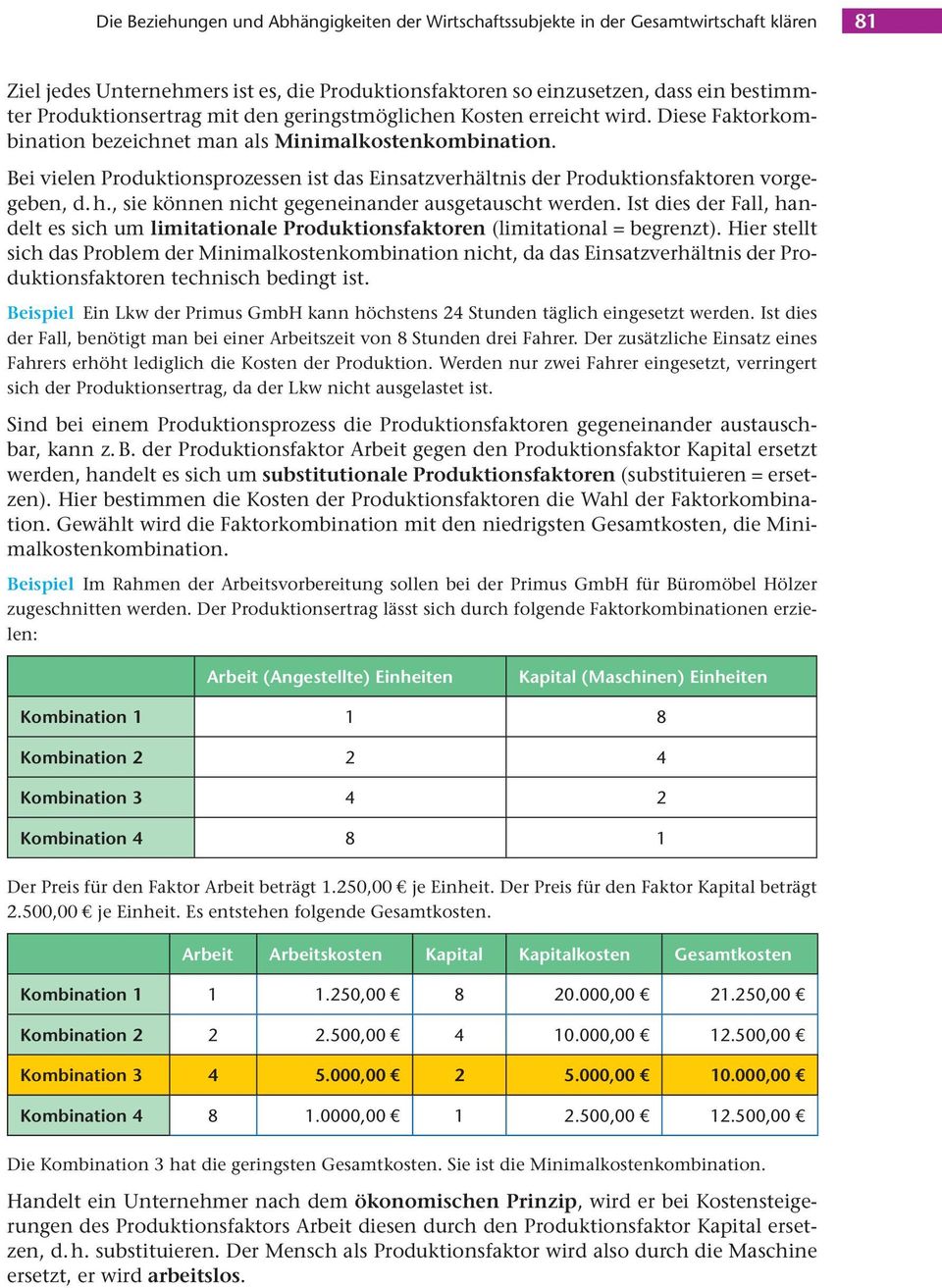 Bei vielen Produktionsprozessen ist das Einsatzverhältnis der Produktionsfaktoren vorgegeben, d. h., sie können nicht gegeneinander ausgetauscht werden.