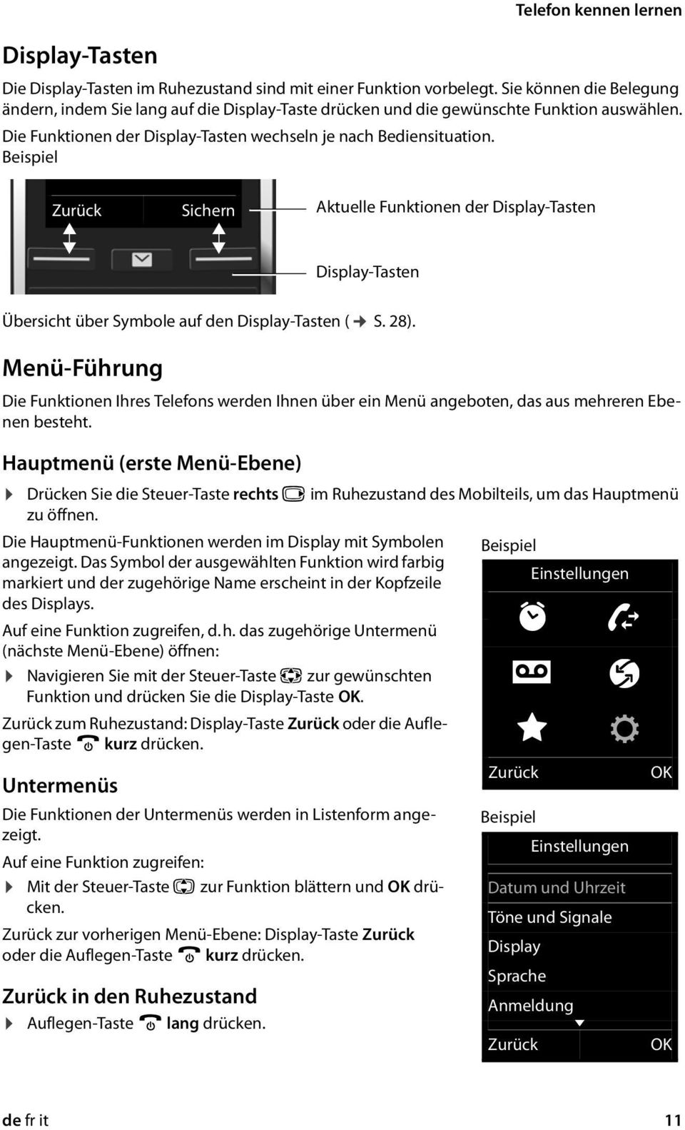 Beispiel Zurück Sichern Aktuelle Funktionen der Display-Tasten Display-Tasten Übersicht über Symbole auf den Display-Tasten ( S. 28).