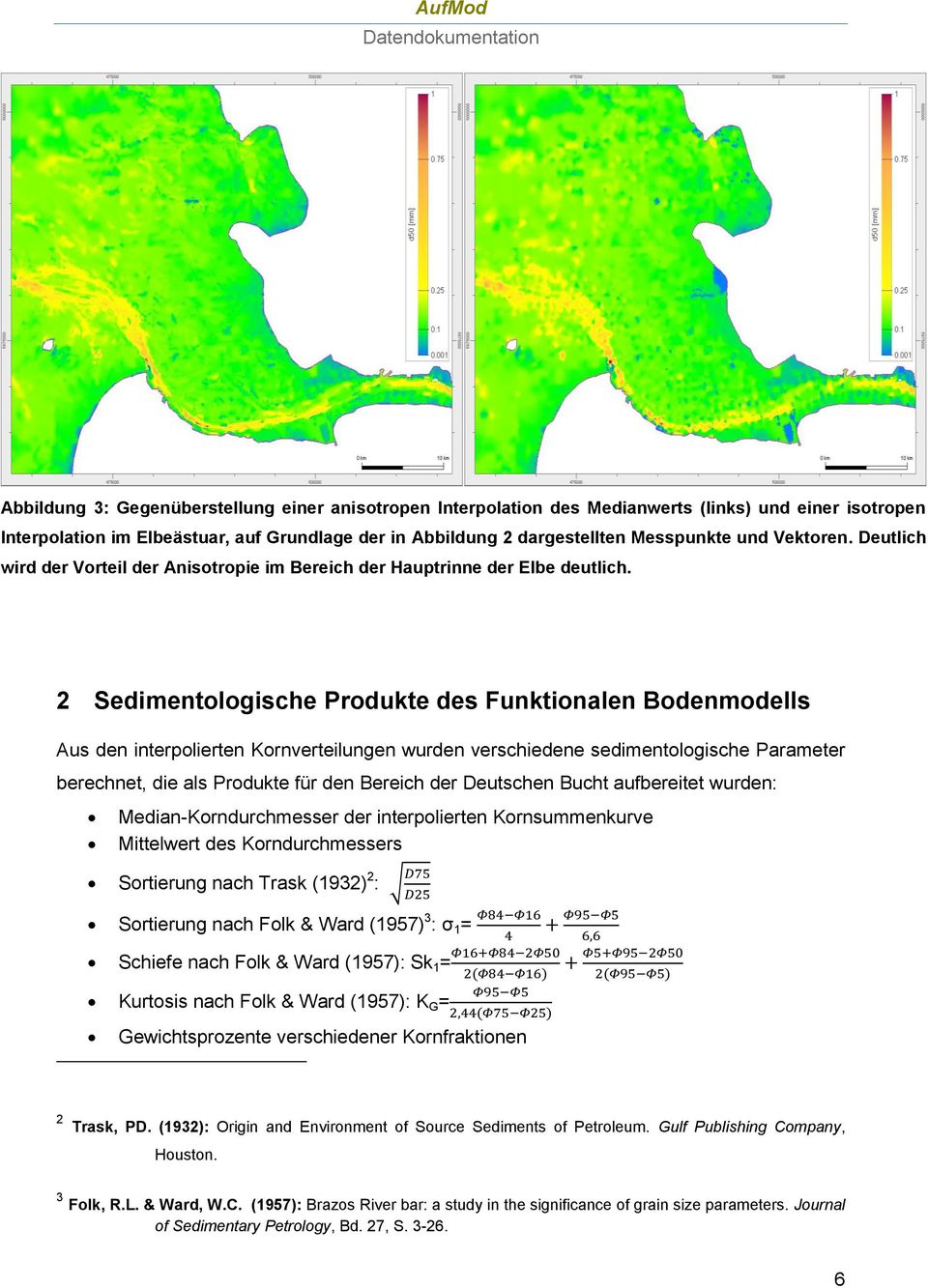 2 Sedimentologische Produkte des Funktionalen Bodenmodells Aus den interpolierten Kornverteilungen wurden verschiedene sedimentologische Parameter berechnet, die als Produkte für den Bereich der