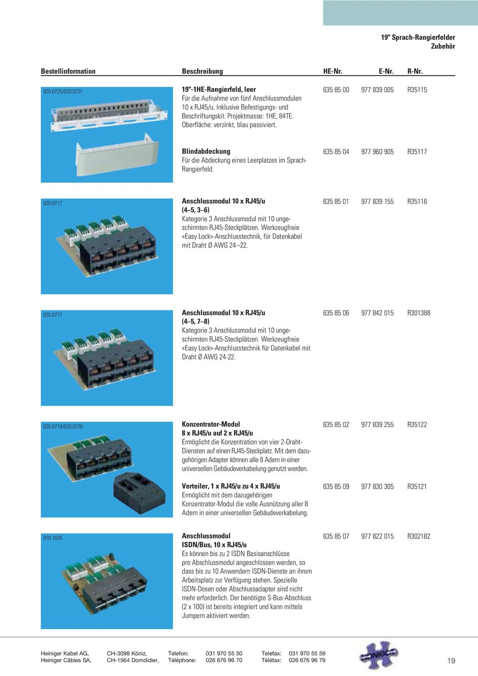 635 85 04 977 960 905 R35117 020.0717 Anschlussmodul 10 x RJ45/u (4 5, 3 6) Kategorie 3 Anschlussmodul mit 10 ungeschirmten RJ45-Steckplätzen.