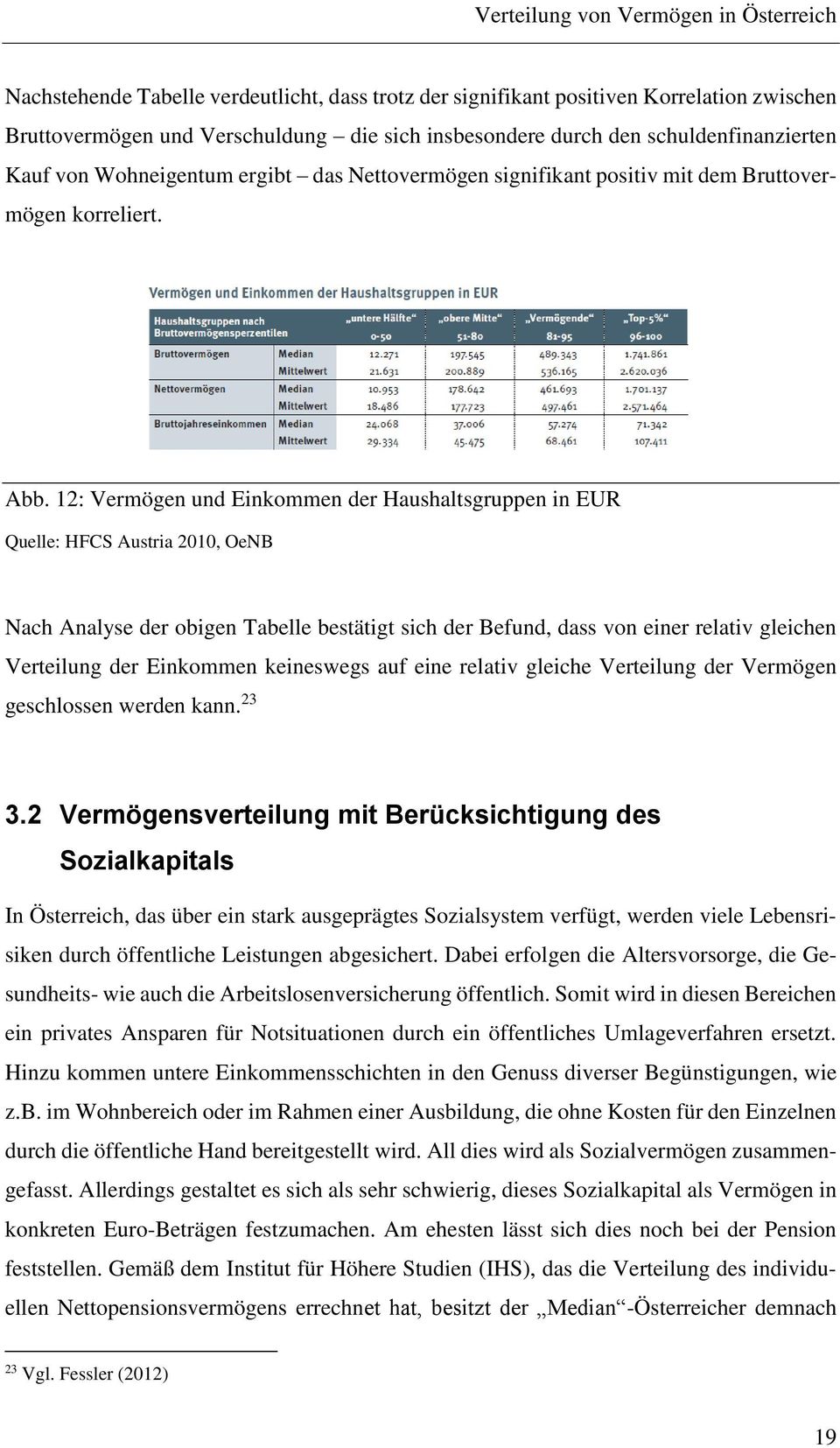 12: Vermögen und Einkommen der Haushaltsgruppen in EUR Quelle: HFCS Austria 2010, OeNB Nach Analyse der obigen Tabelle bestätigt sich der Befund, dass von einer relativ gleichen Verteilung der