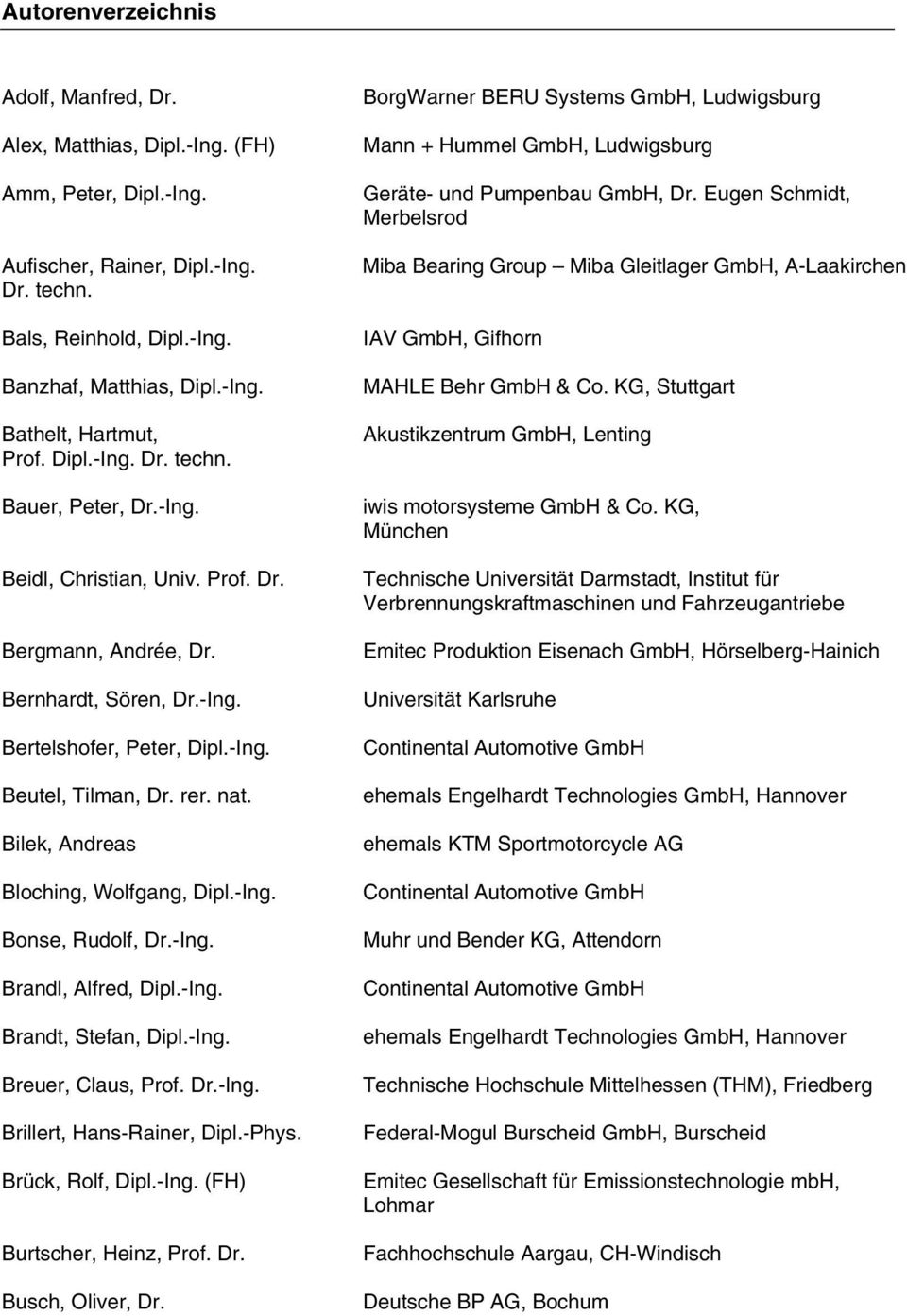 Bilek, Andreas Bloching, Wolfgang, Dipl.-Ing. Bonse, Rudolf, Dr.-Ing. Brandl, Alfred, Dipl.-Ing. Brandt, Stefan, Dipl.-Ing. Breuer, Claus, Prof. Dr.-Ing. Brillert, Hans-Rainer, Dipl.-Phys.