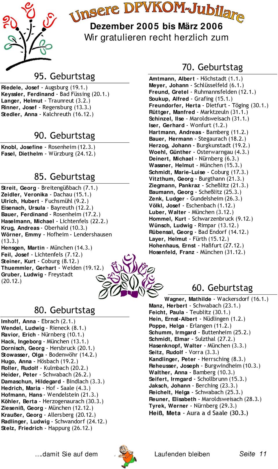 1.) Ulrich, Hubert - Fuchsmühl (9.2.) Eisenach, Ursula - Bayreuth (12.2.) Bauer, Ferdinand - Rosenheim (17.2.) Haselmann, Michael - Lichtenfels (22.2.) Krug, Andreas - Oberhaid (10.3.