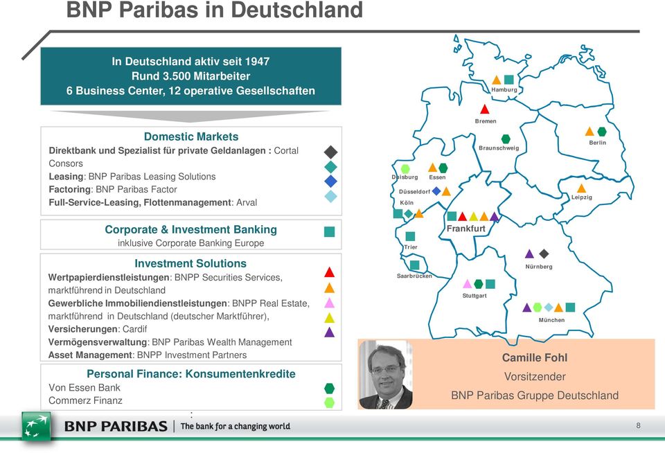 Factoring: BNP Paribas Factor Full-Service-Leasing, Flottenmanagement: Arval Duisburg Essen Düsseldorf Köln Braunschweig Leipzig Berlin Corporate & Investment Banking inklusive Corporate Banking