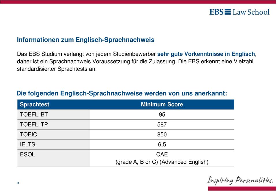 Die EBS erkennt eine Vielzahl standardisierter Sprachtests an.