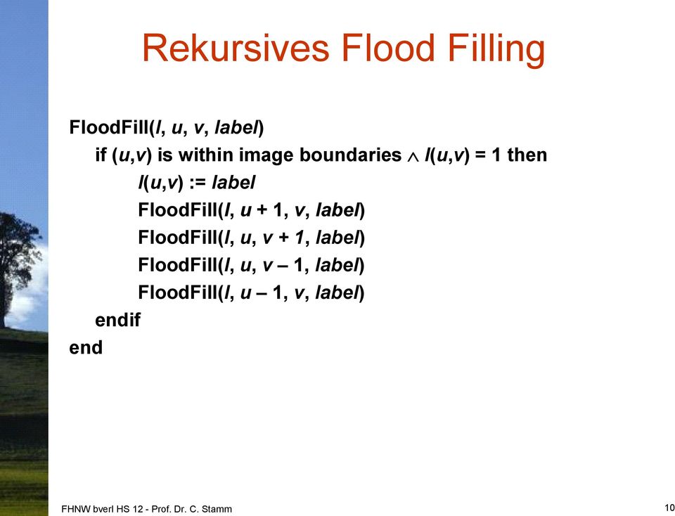 FloodFill(I, u + 1, v, label) FloodFill(I, u, v + 1, label)