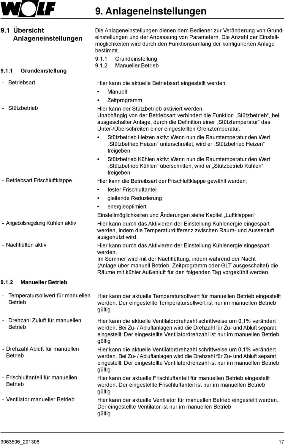 1 Grundeinstellung 9.1.2 Manueller Betrieb - Betriebsart Hier kann die aktuelle Betriebsart eingestellt werden Manuell Zeitprogramm - Stützbetrieb Hier kann der Stützbetrieb aktiviert werden.