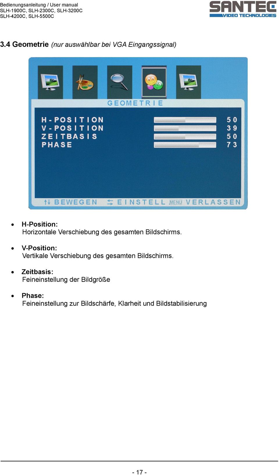 V-Position: Vertikale Verschiebung des gesamten Bildschirms.