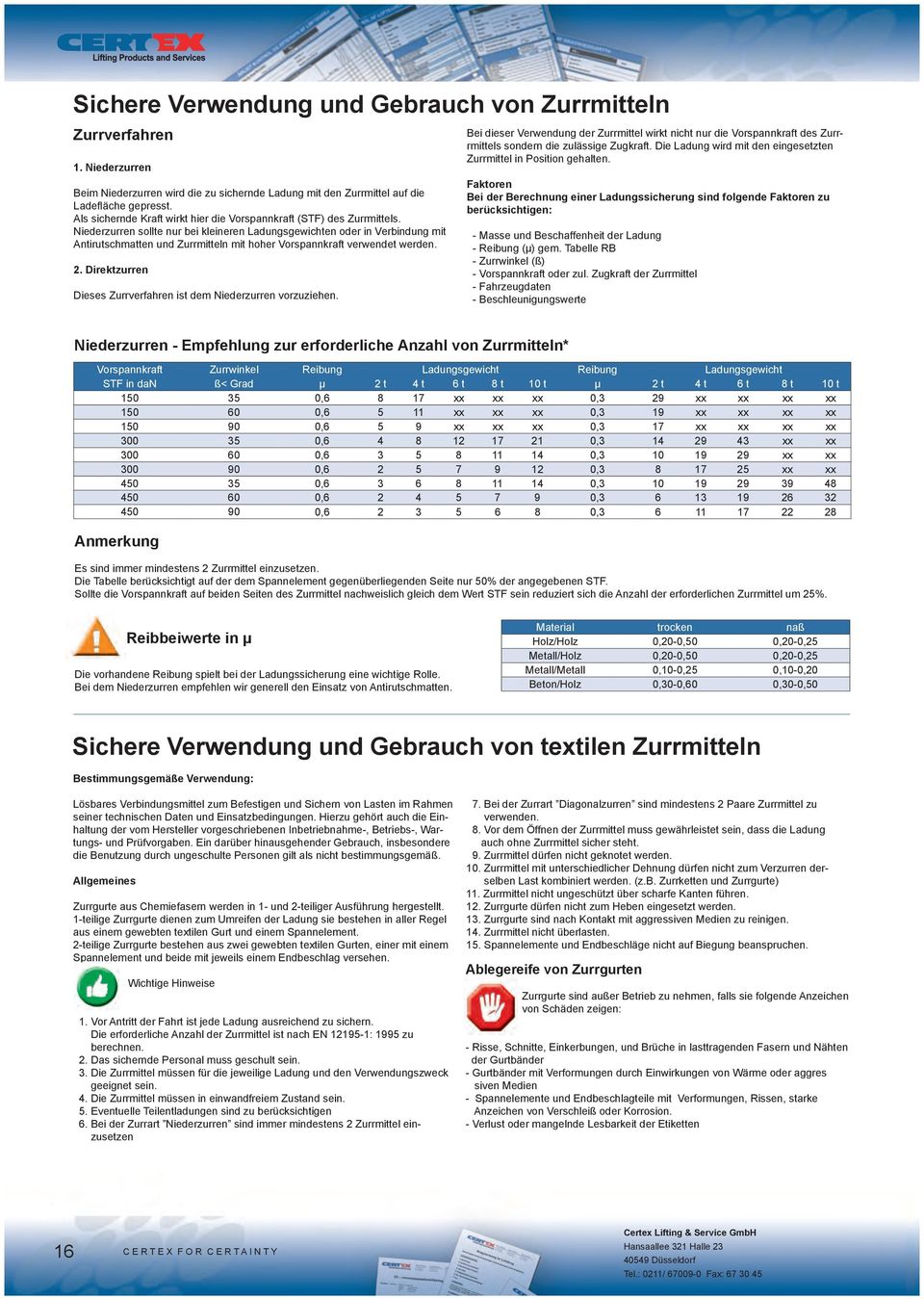 Niederzurren sollte nur bei kleineren Ladungsgewichten oder in Verbindung mit Antirutschmatten und Zurrmitteln mit hoher Vorspannkraft verwendet werden. 2.