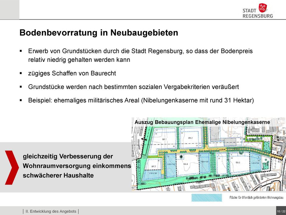 veräußert Beispiel: ehemaliges militärisches Areal (Nibelungenkaserne mit rund 31 Hektar) Auszug Bebauungsplan Ehemalige