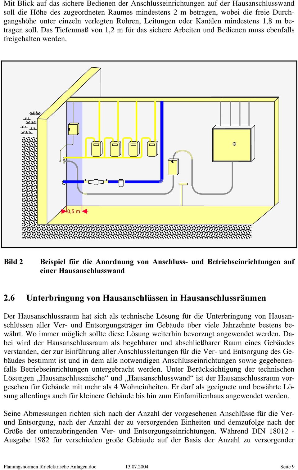 0,5 m Bild 2 Beispiel für die Anordnung von Anschluss- und Betriebseinrichtungen auf einer Hausanschlusswand 2.