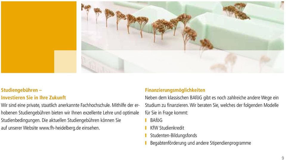 Die aktuellen Studiengebühren können Sie auf unserer Website www.fh-heidelberg.de einsehen.